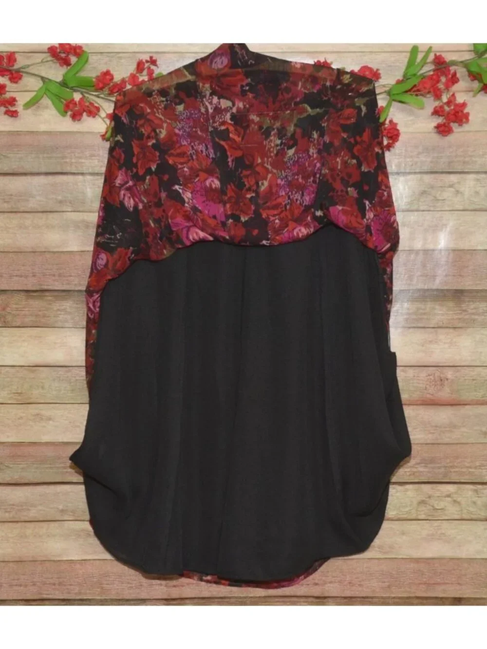 Coldwater Creek Skirt PM 10-12 Red Floral Midi A Line Lined Fall Boho Romantic